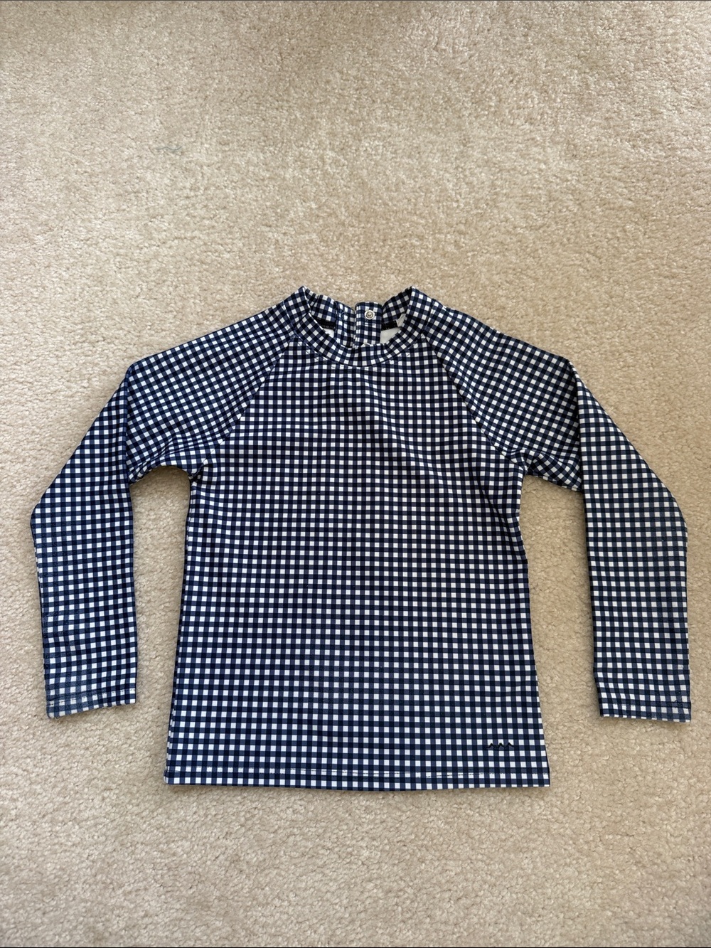 Minnow Swim boys Long-Sleeve Navy Gingham Rash Guard Swim Top